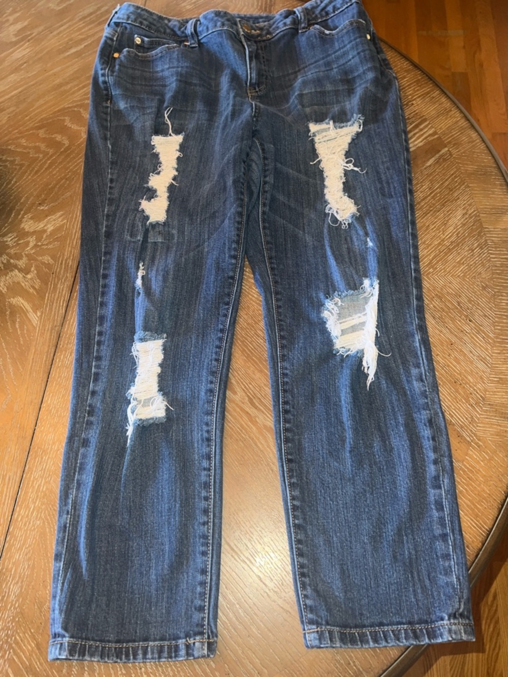 Jennifer Lopez Distressed Dark Blue Ripped Jeans